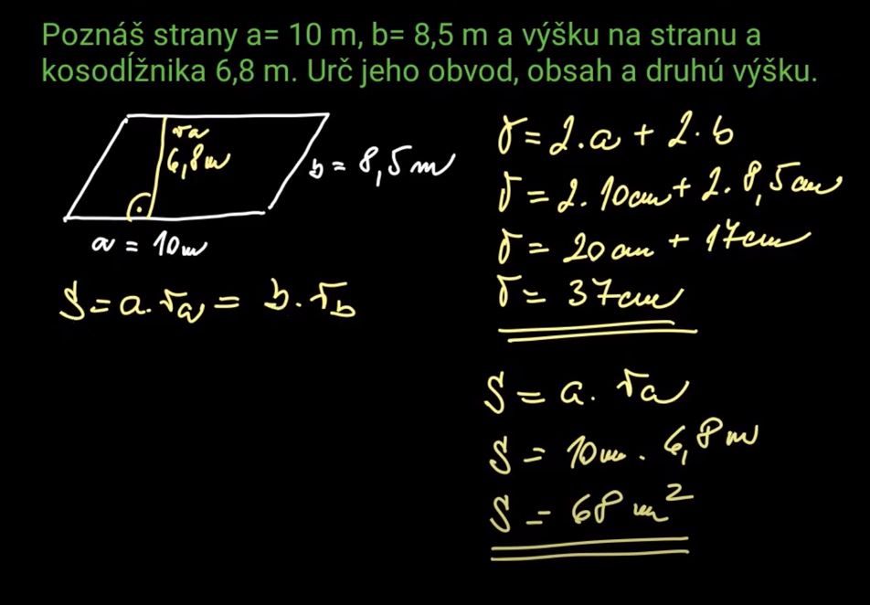 Obvod a obsah - obdĺžnik, kosoštvorec, kosodĺžnik, rovnoramenný trojuholník